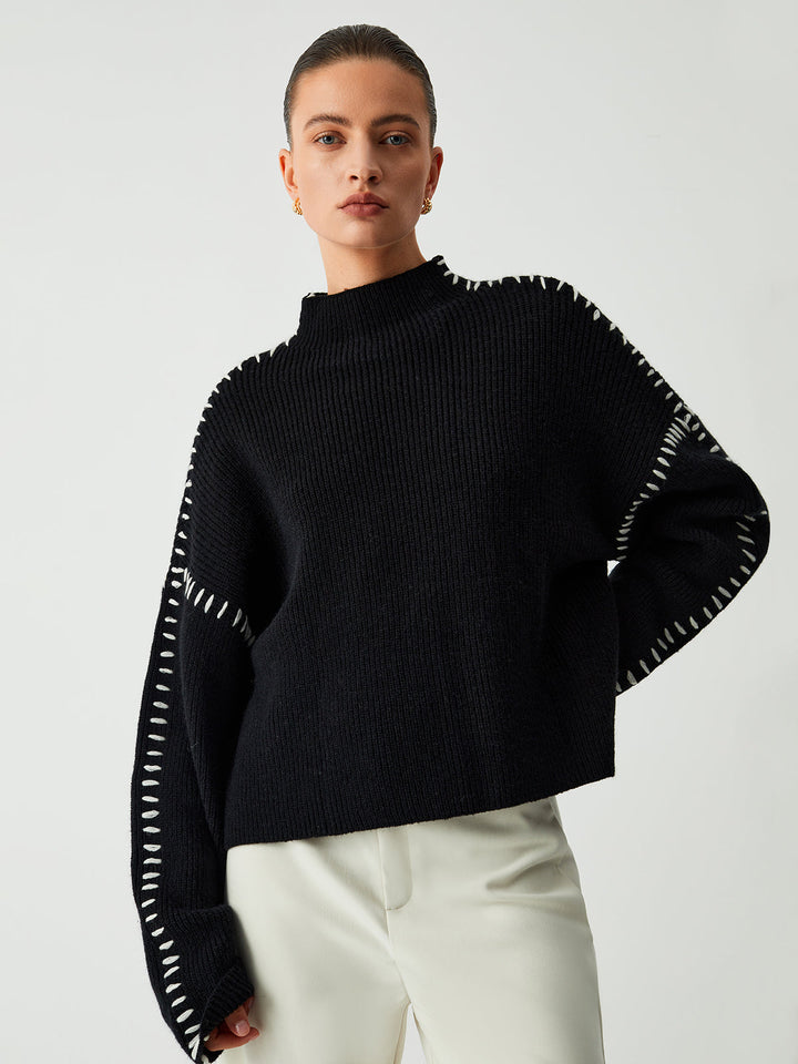 Warda - Rullekrave sweater med piqué-stik detaljer