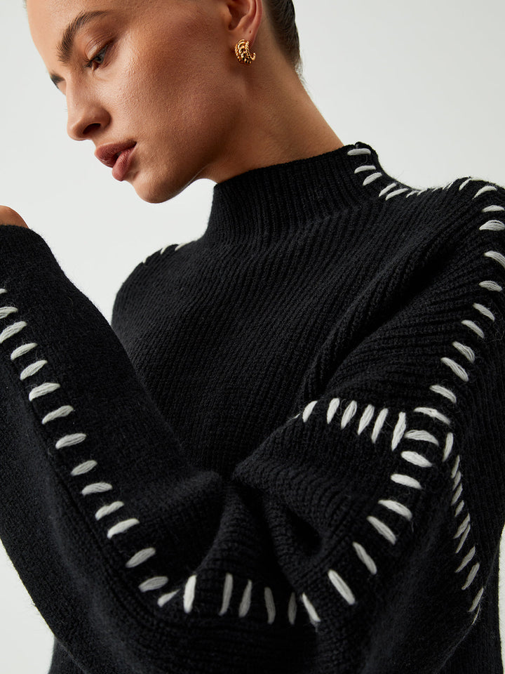 Warda - Rullekrave sweater med piqué-stik detaljer