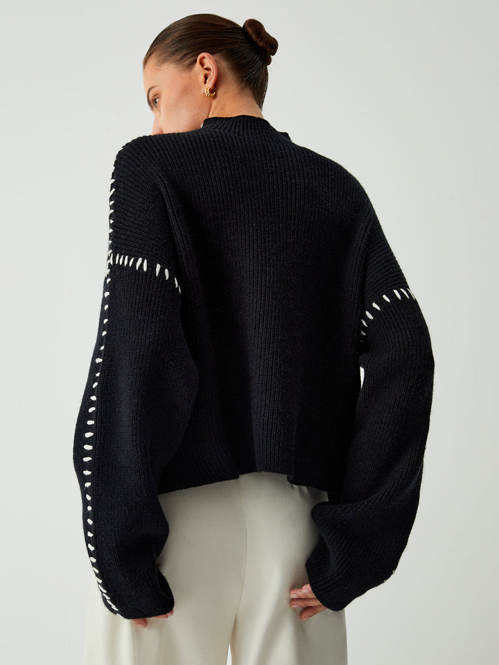 Warda - Rullekrave sweater med piqué-stik detaljer