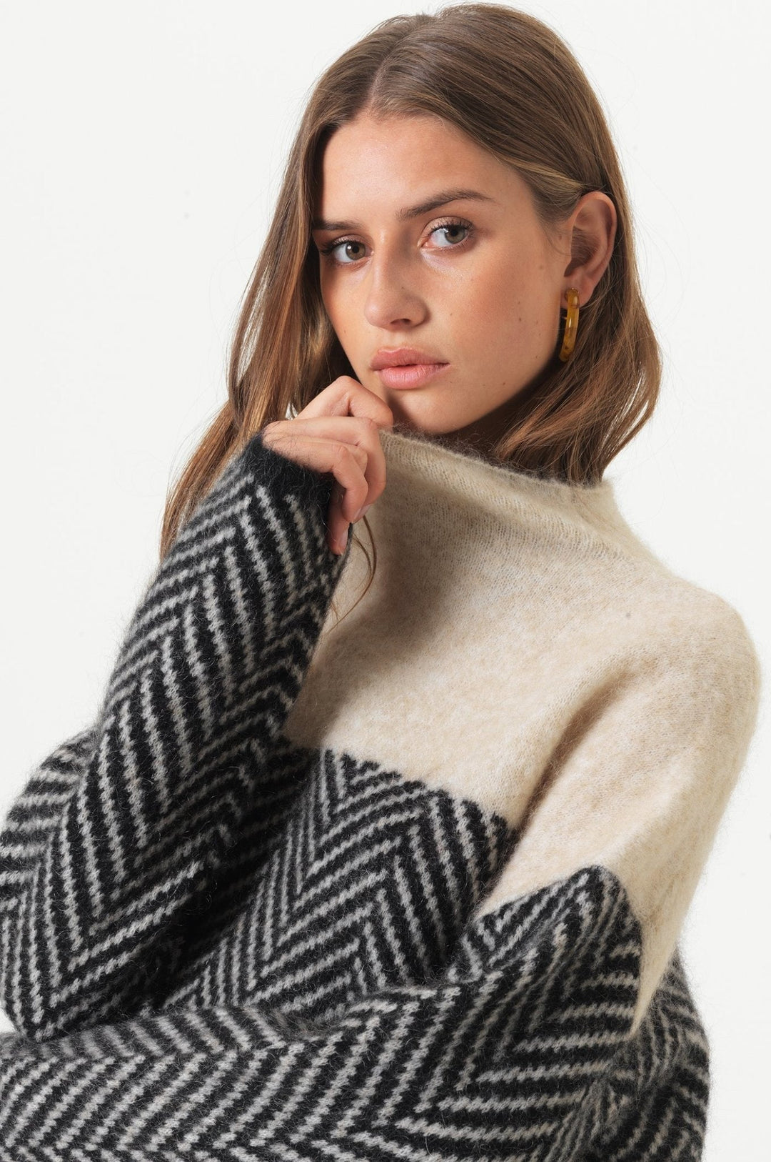 Dory | To-farvet rullekrave sweater i bomuld