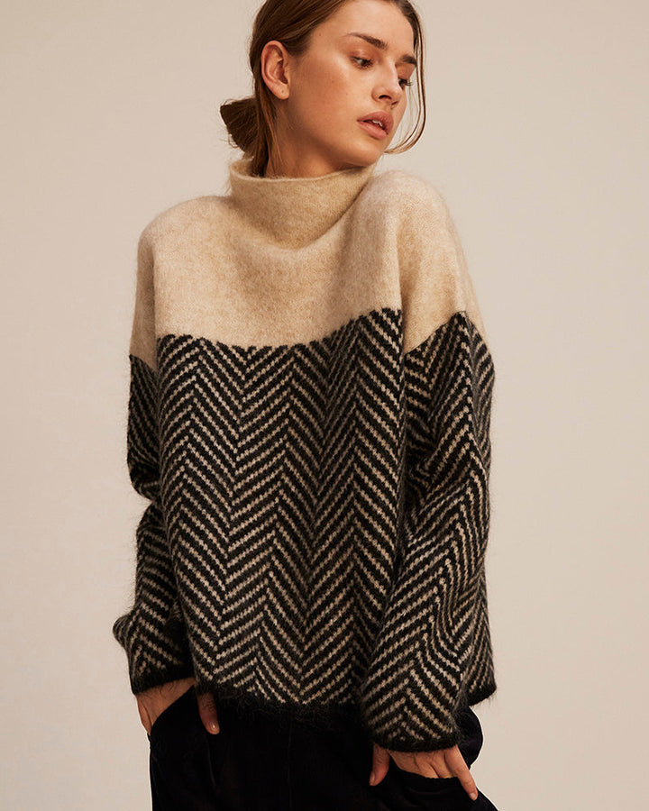 Dory | To-farvet rullekrave sweater i bomuld